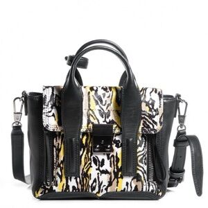 3.1 Phillip Lim pashli animal print strap bag leather and calf hair silver zips